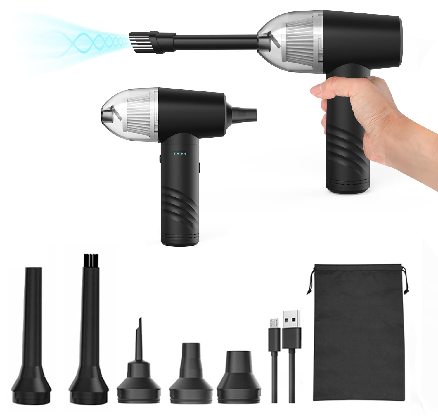 Wireless 6-in-1 Blower and Vacuum Cleaner for Car and Home, Powerful Fast Charging