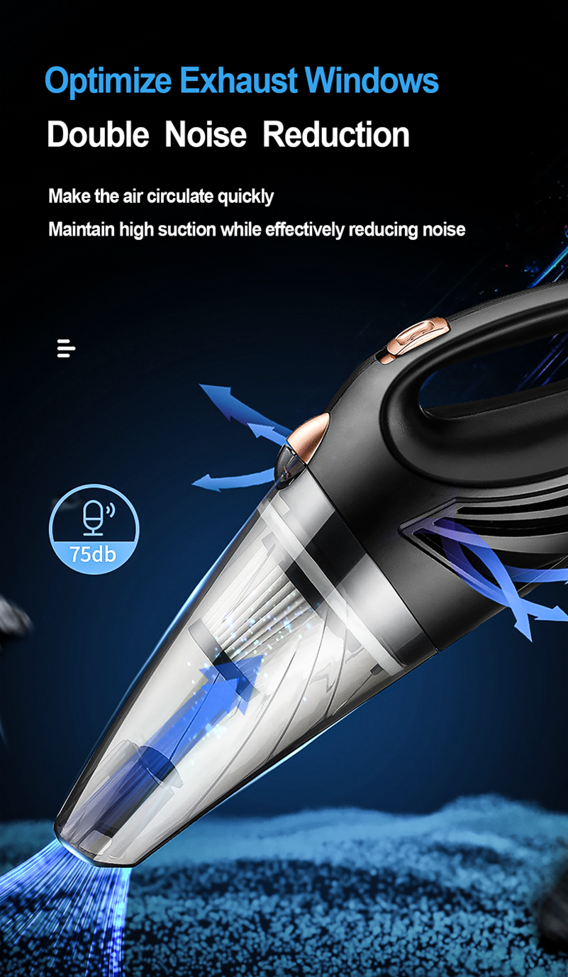 Wet/Dry Car Vacuum Cleaner - 90W DC12V, F6 HEPA Filter, 0.5L Dust Cup, 4.5M Cable (Wired/Wireless Option), Crevice Tool, Brush, Hose & Storage Bag Included