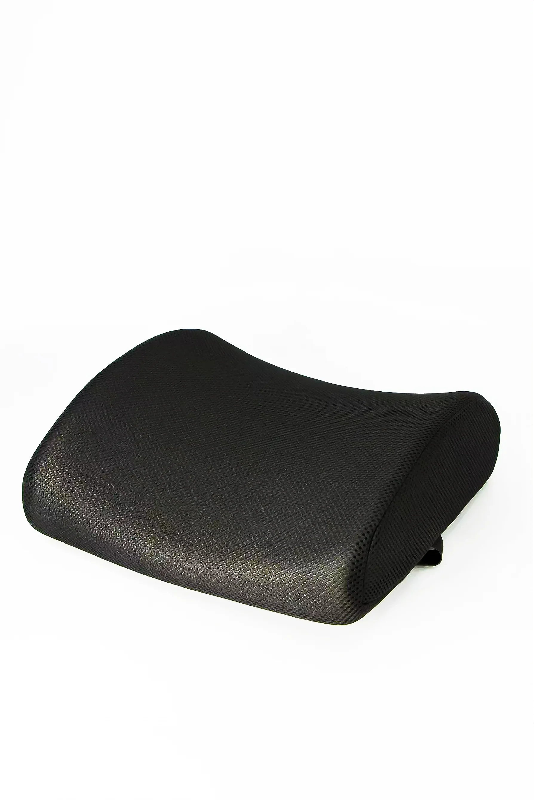 Black ergonomic memory foam lumbar support pillow with mesh fabric for back comfort