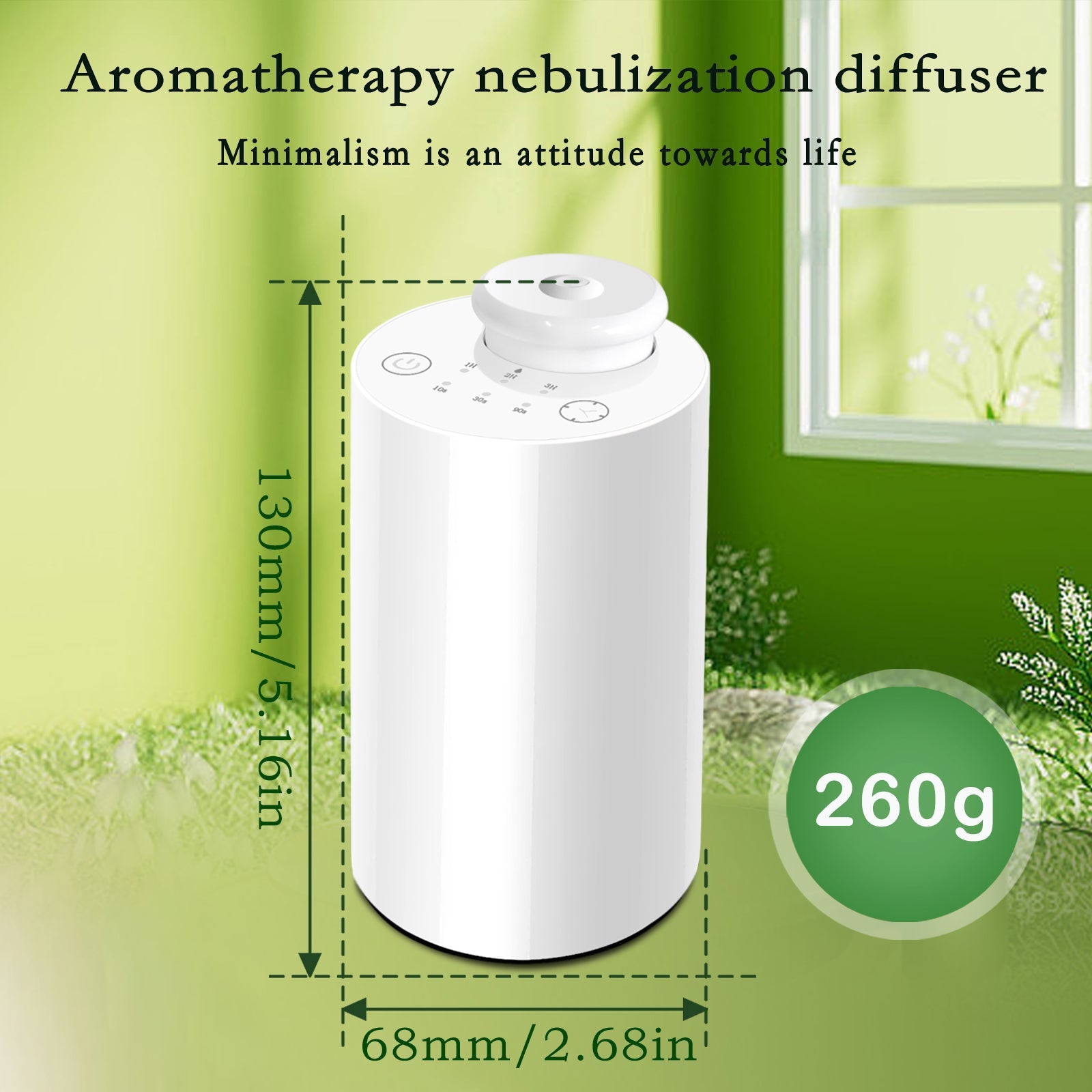 Cylindrical Essential Oil Diffuser | Ultra-Quiet, 3 Timer Modes (1H/2H/3H) & Adjustable Mist