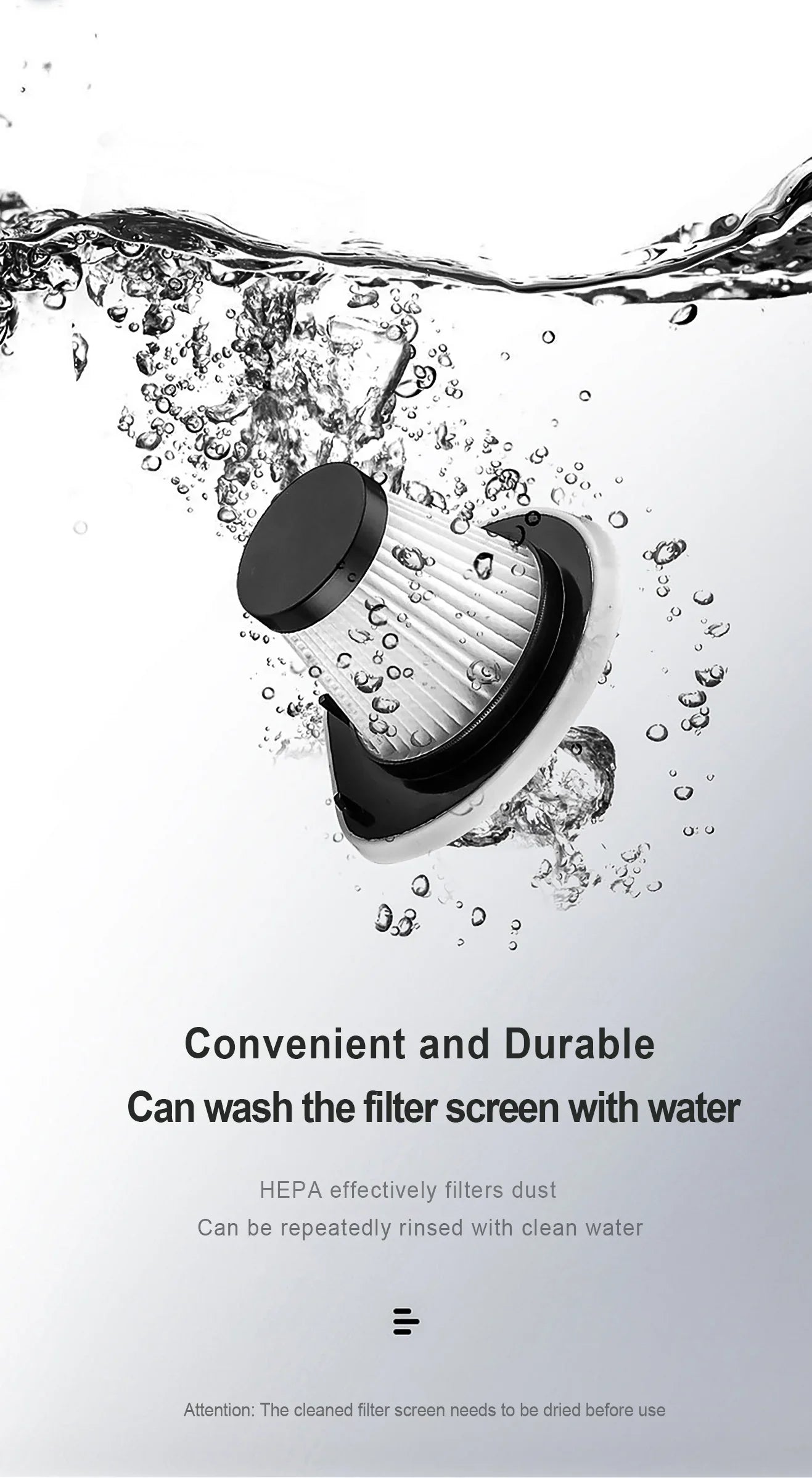 مكنسة كهربائية للسيارة رطبة/جافة - 90 وات تيار مستمر 12 فولت، فلتر هواء عالي الكفاءة F6، كوب غبار سعة 0.5 لتر، كابل 4.5 متر (خيار سلكي/لاسلكي)، أداة تنظيف الشقوق، فرشاة، خرطوم وحقيبة تخزين متضمنة