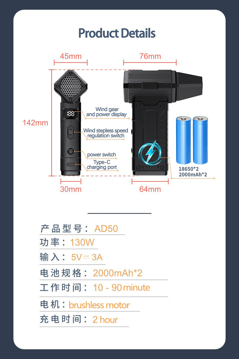 "High-Power Turbo Fan" — Strong airflow, 7 professional nozzles, long battery life, rapid inflation, portable & durable design