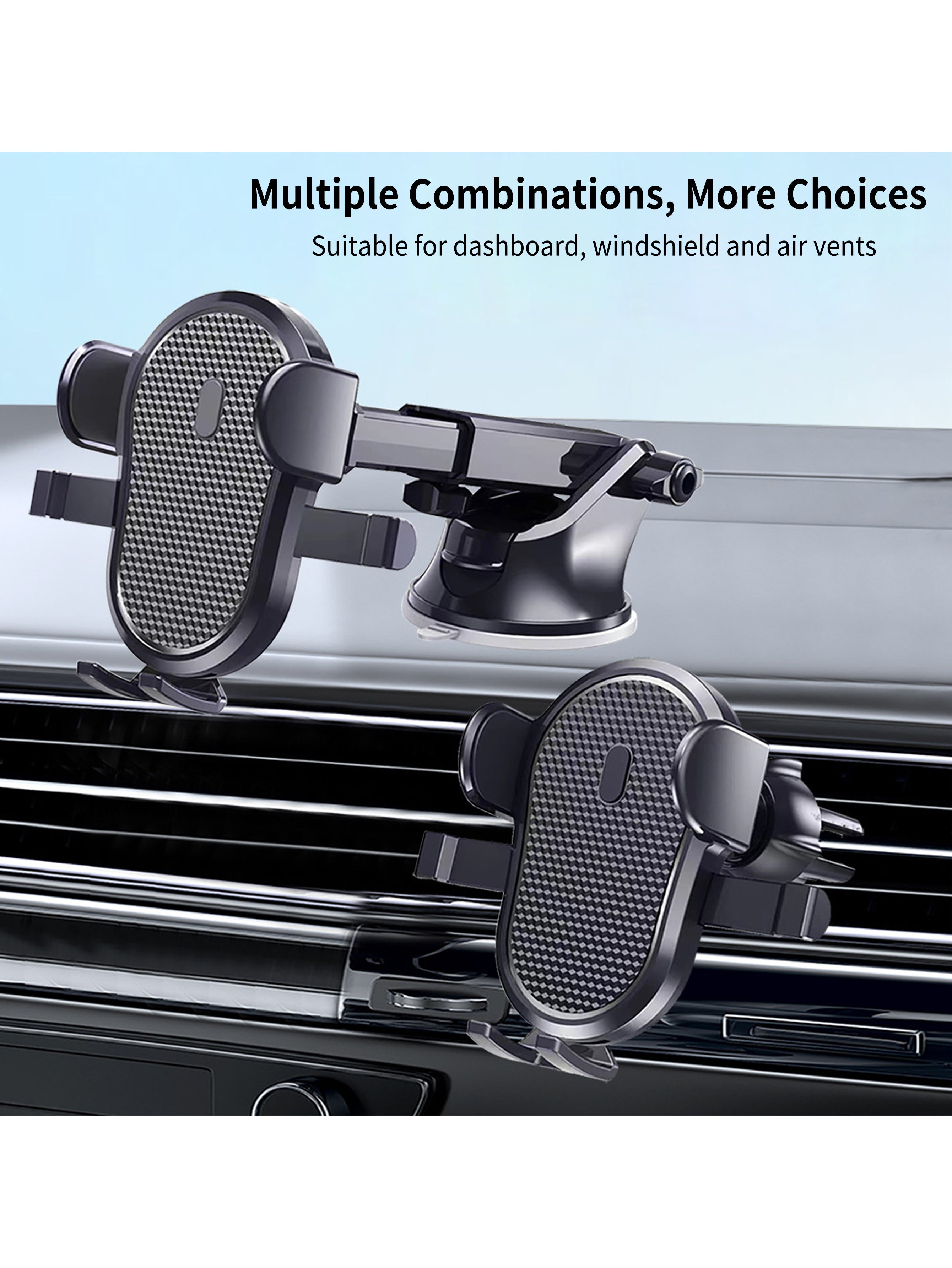 3-in-1 Car Phone Mount with Silicone Suction Cup for Dashboard Windshield Vent- Universal for 5-9cm Devices