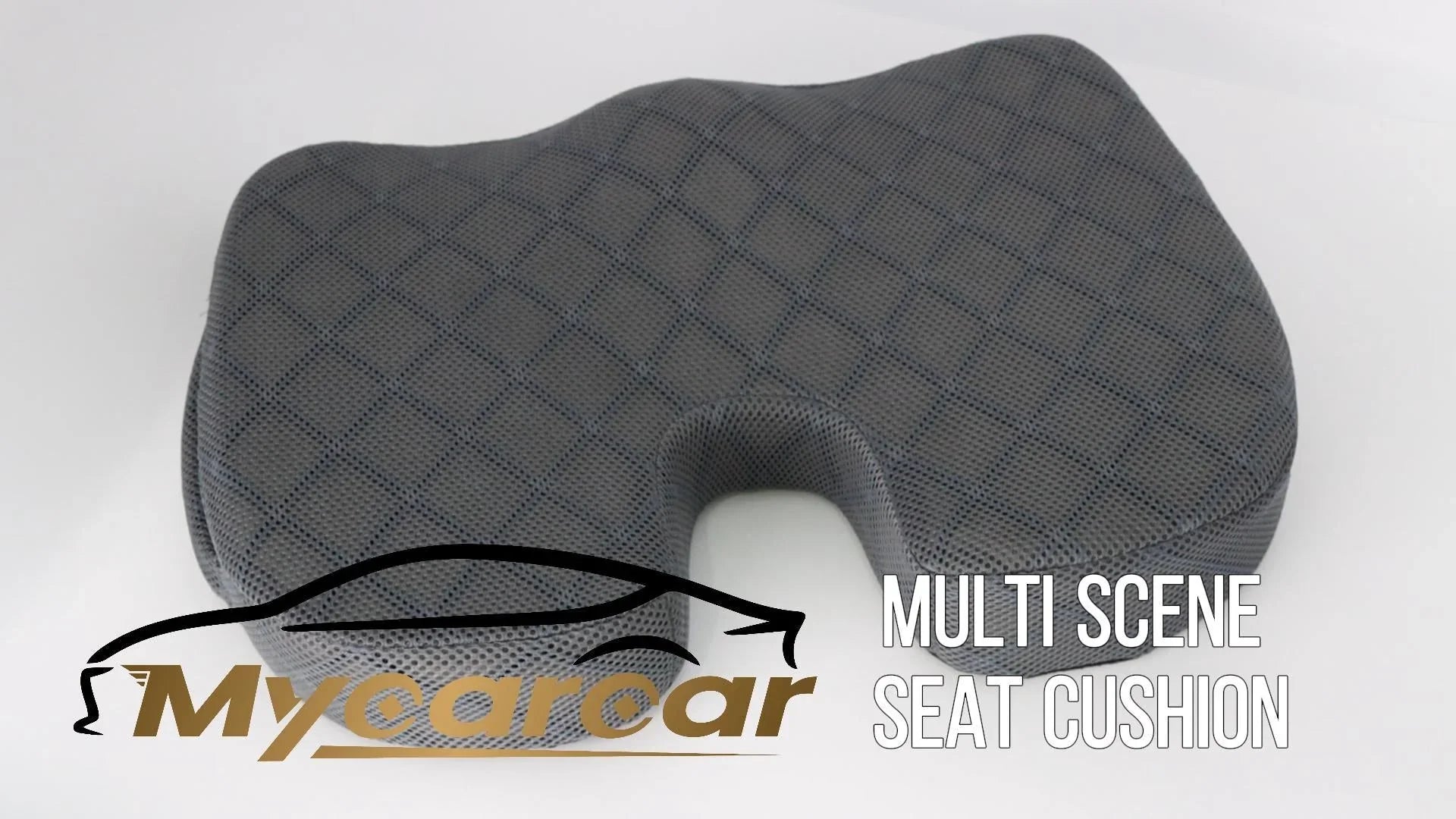 Gray ergonomic multi-scene seat cushion with honeycomb mesh design on white background