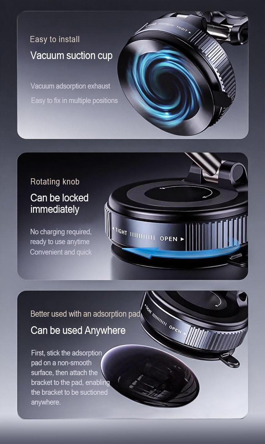 Supporto per telefono da auto con ventosa e supporto magnetico con braccio in lega di zinco, adatto a telefoni da 4,7-6,7", universale per parabrezza/cruscotto