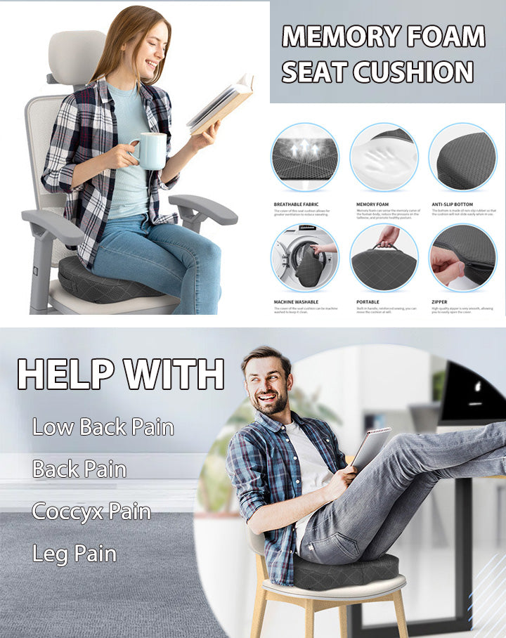 The Seat Cushion - Memory Foam Cushion for Office Chair, Car Seat, Airplane, Bleacher - Sciatica & Hip & Coccyx Pain Relief Desk Chair Cushion for Long Sitting Office Workers, Car Drivers.