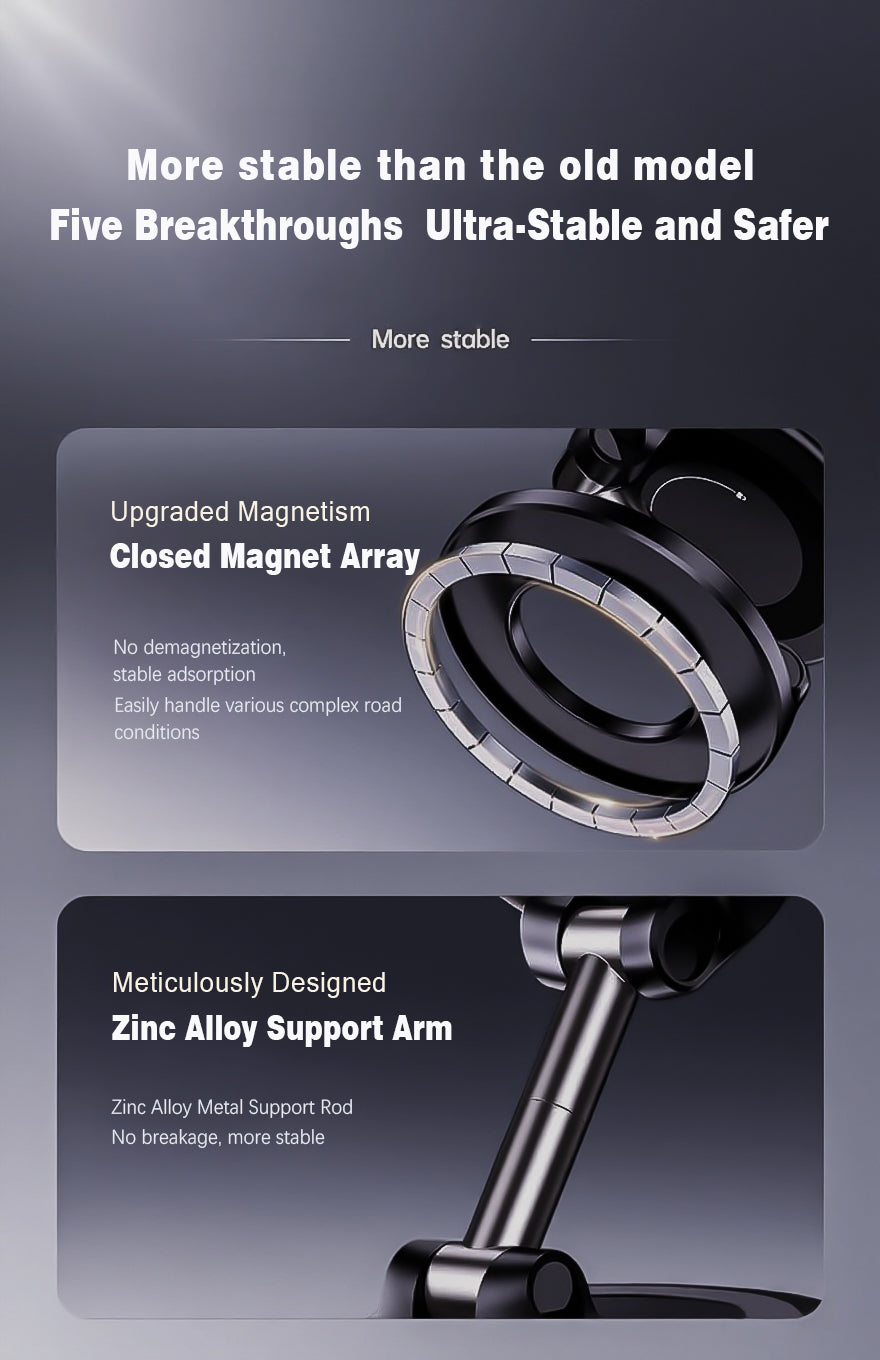 Car Phone Mount Vacuum Suction & Magnetic Phone Holder with Zinc Alloy Arm,Fits 4.7-6.7" Phones, Universal for Windshield/Dashboard
