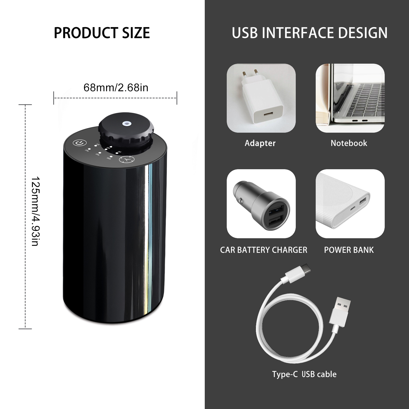 Cylindrical Essential Oil Diffuser | Ultra-Quiet, 3 Timer Modes (1H/2H/3H) & Adjustable Mist