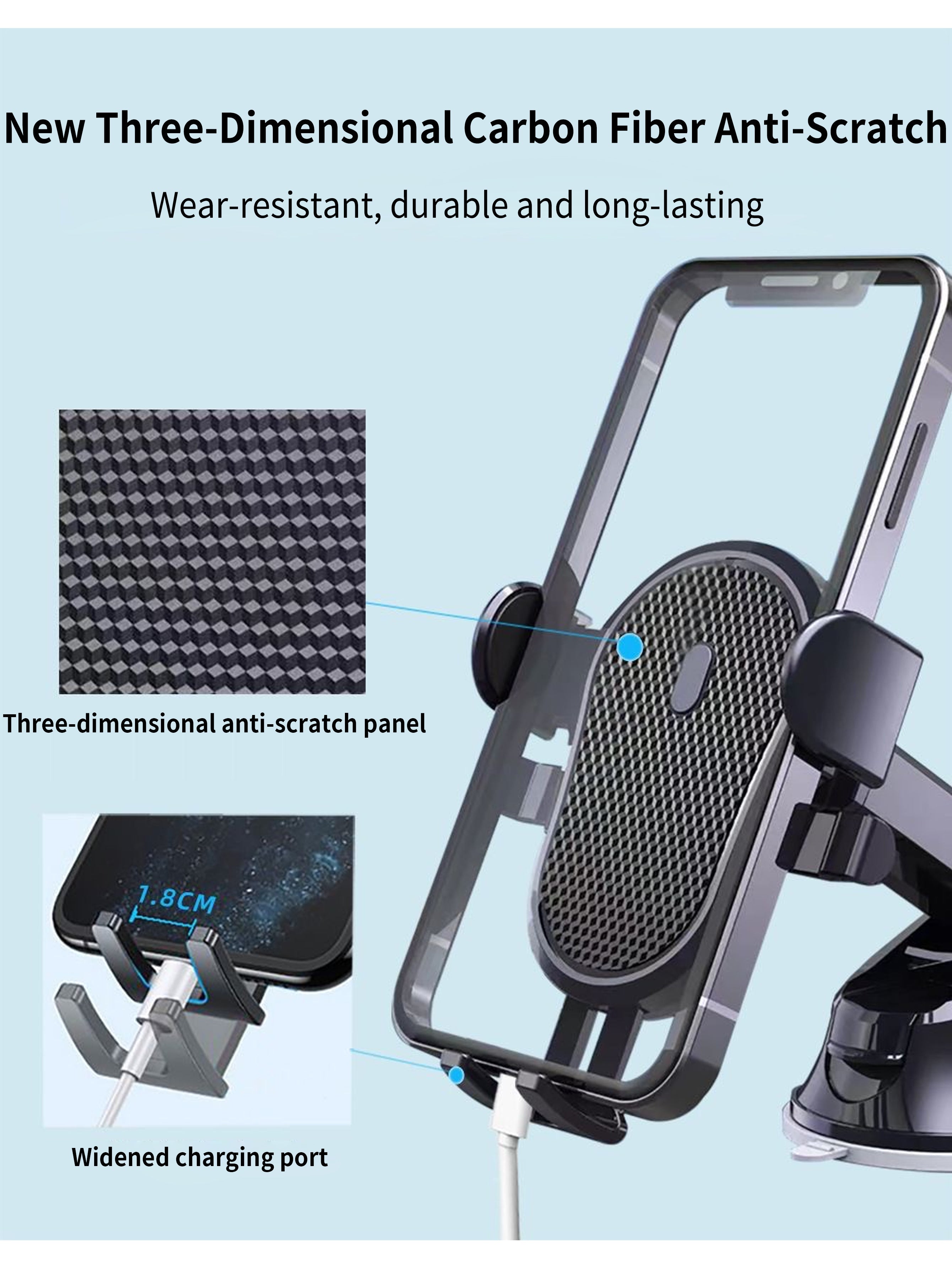 3-in-1 Car Phone Mount with Silicone Suction Cup for Dashboard Windshield Vent- Universal for 5-9cm Devices