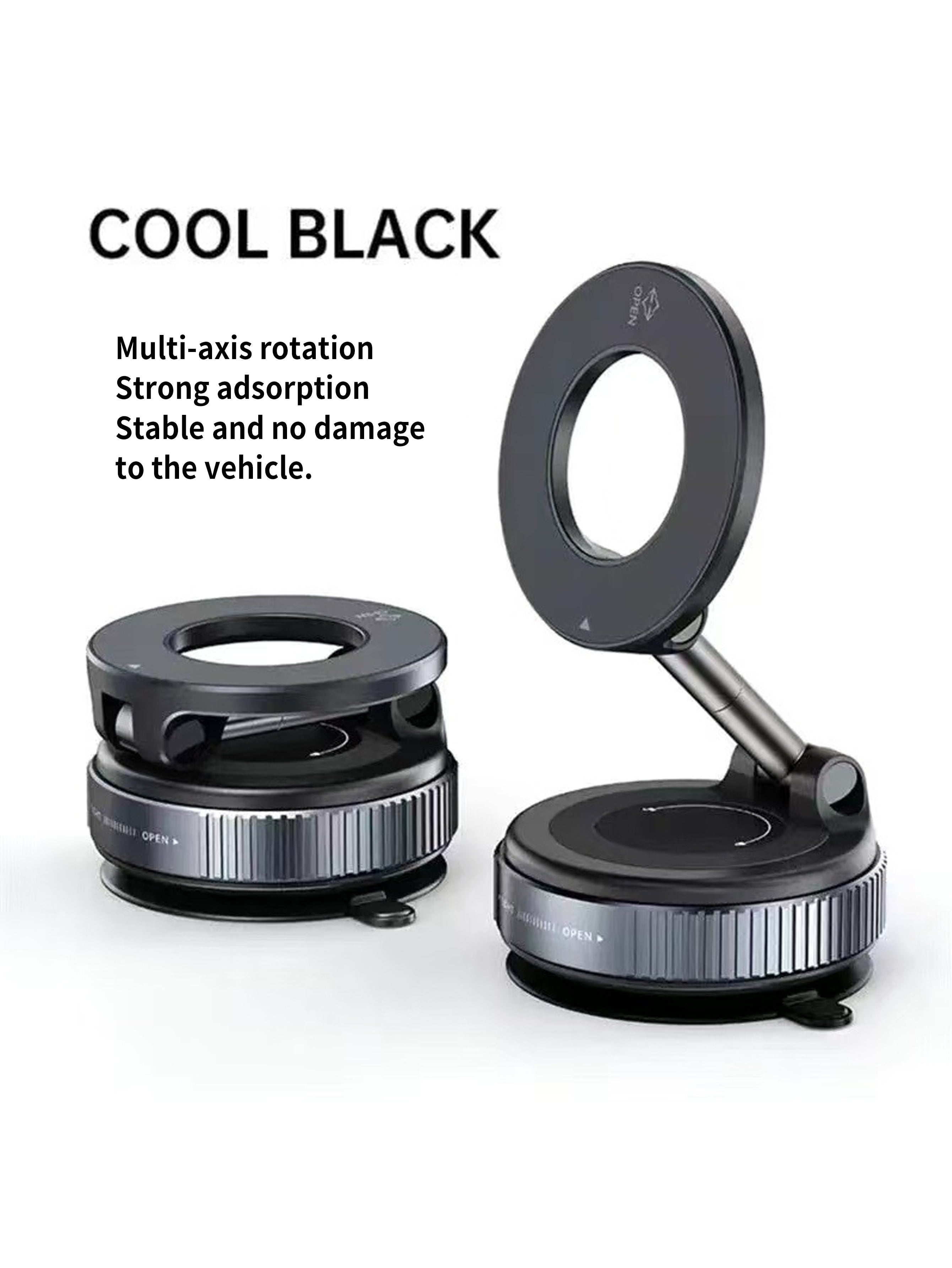 Car Phone Mount Vacuum Suction & Magnetic Phone Holder with Zinc Alloy Arm,Fits 4.7-6.7" Phones, Universal for Windshield/Dashboard