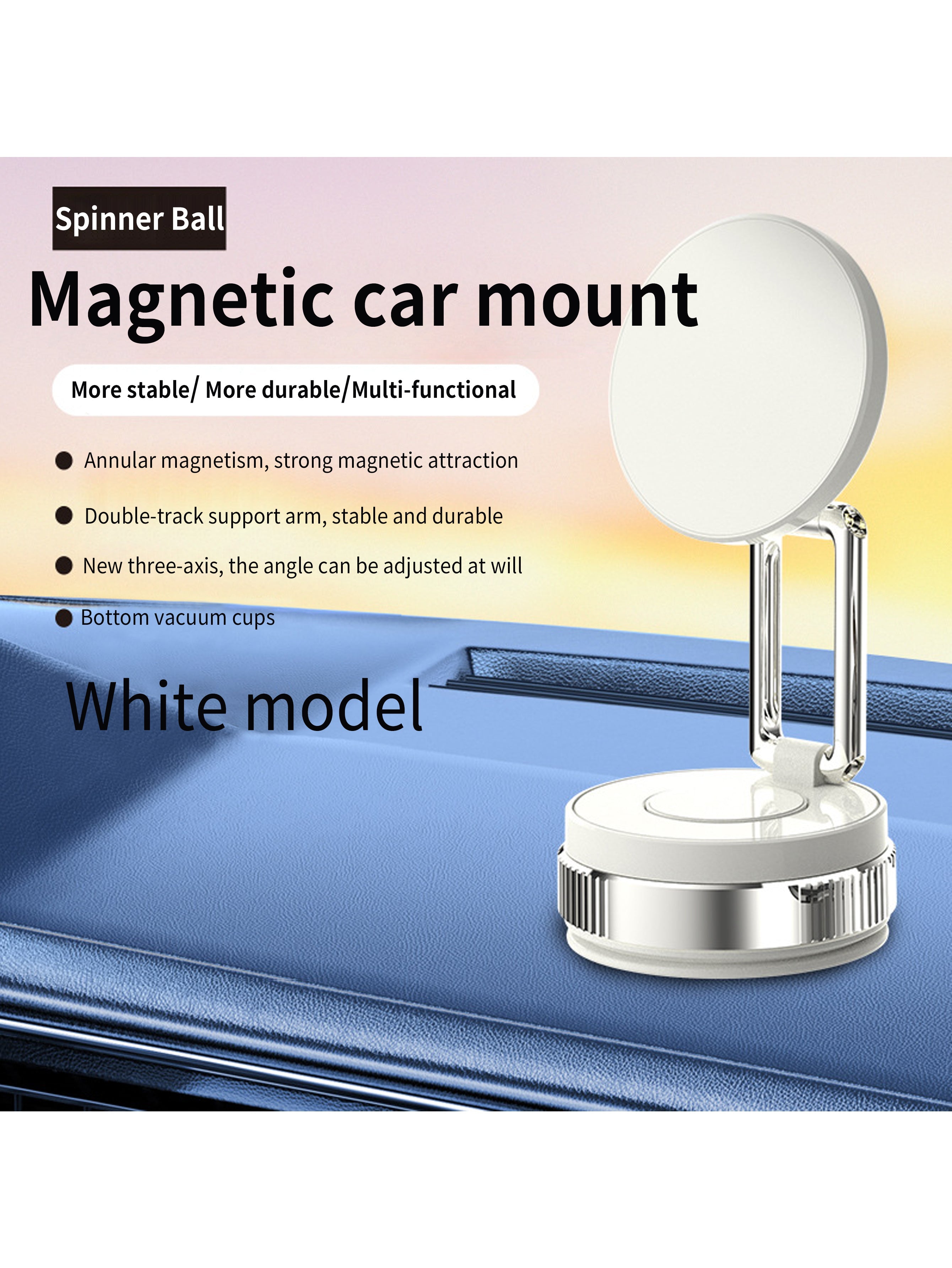 Car Phone Mount Vacuum Suction & Magnetic Phone Holder with Zinc Alloy Arm,Fits 4.7-6.7" Phones, Universal for Windshield/Dashboard