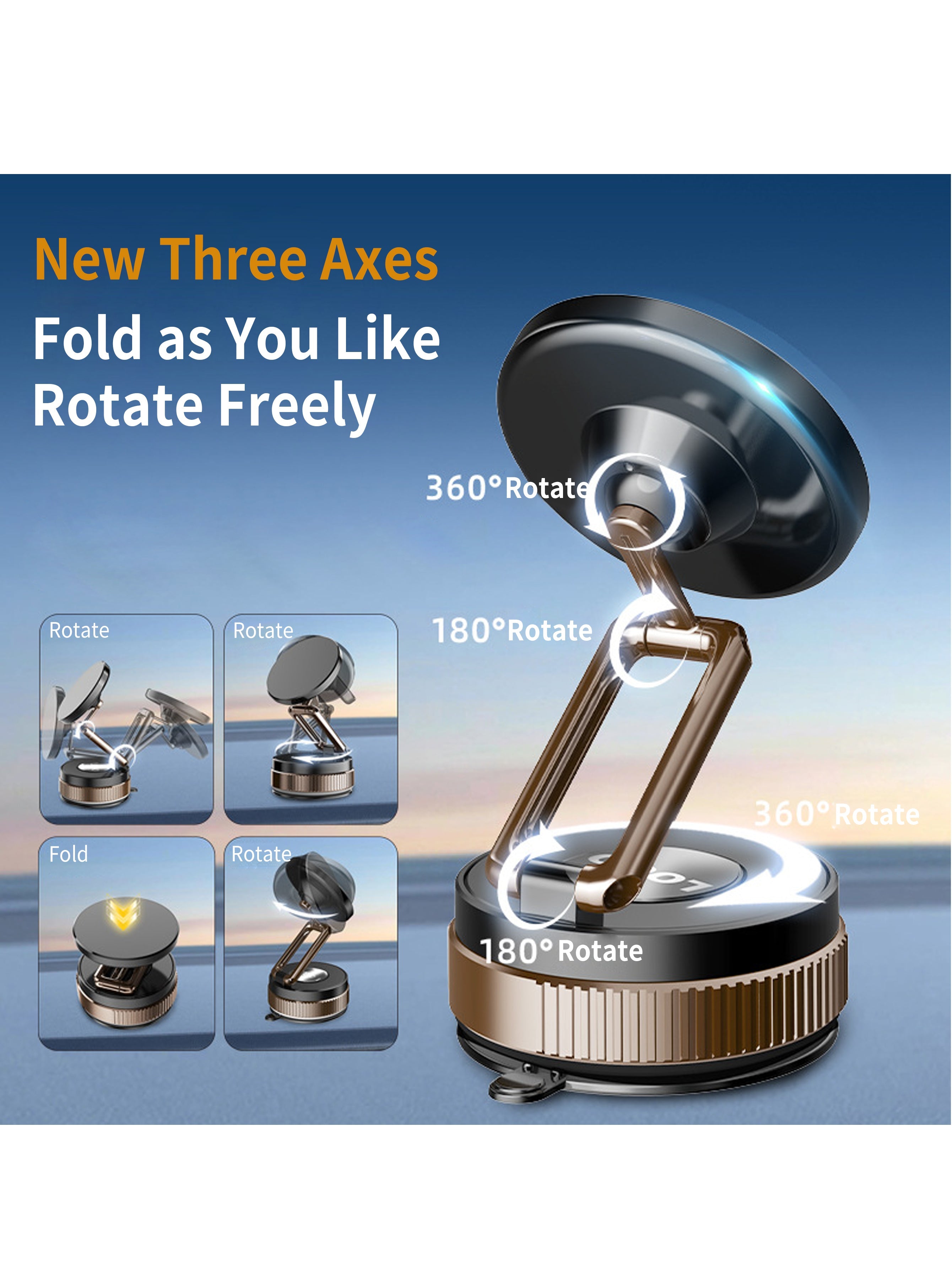 Car Phone Mount Vacuum Suction & Magnetic Phone Holder with Zinc Alloy Arm,Fits 4.7-6.7" Phones, Universal for Windshield/Dashboard