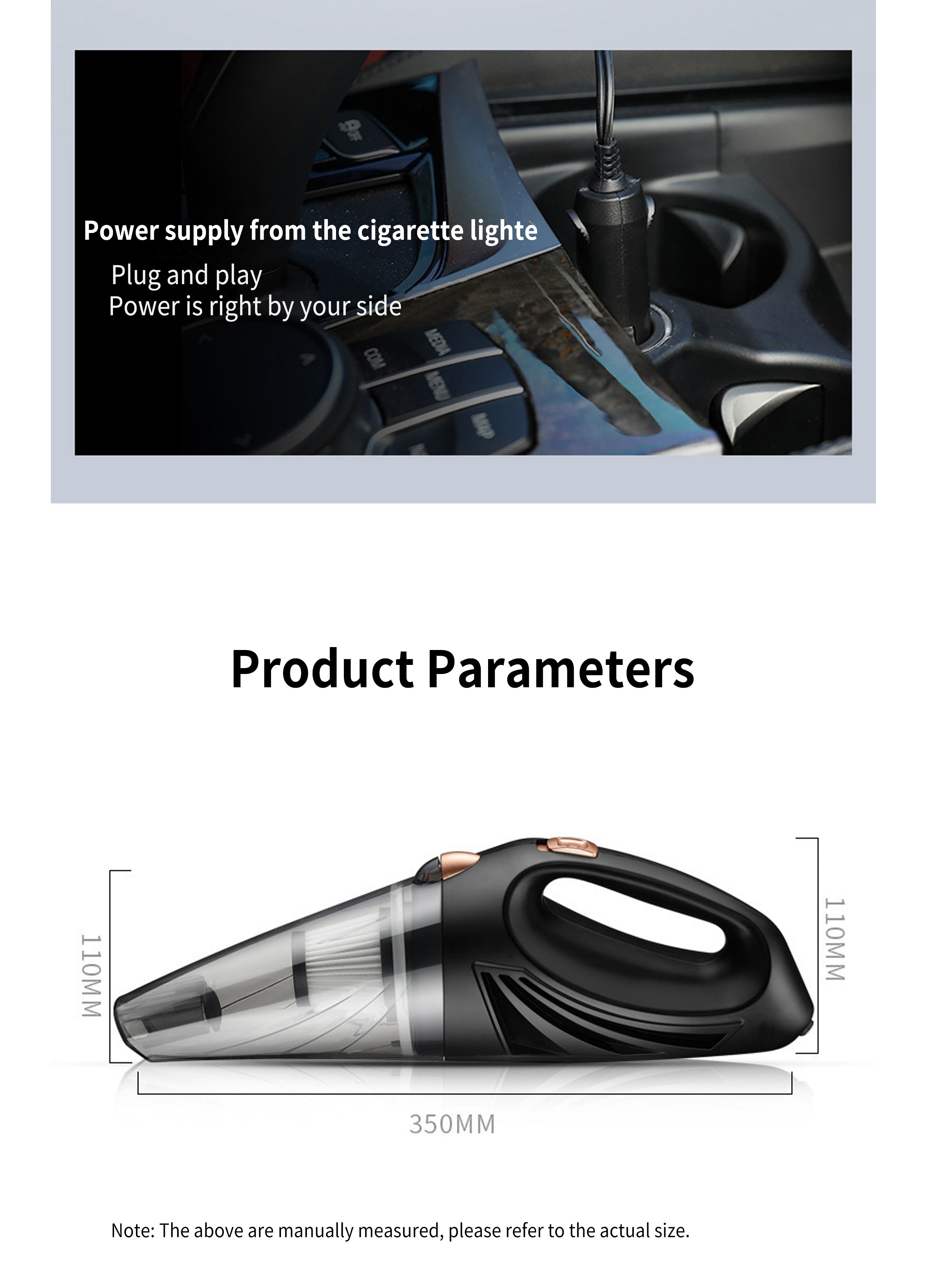 Wet/Dry Car Vacuum Cleaner - 90W DC12V, F6 HEPA Filter, 0.5L Dust Cup, 4.5M Cable (Wired/Wireless Option), Crevice Tool, Brush, Hose & Storage Bag Included